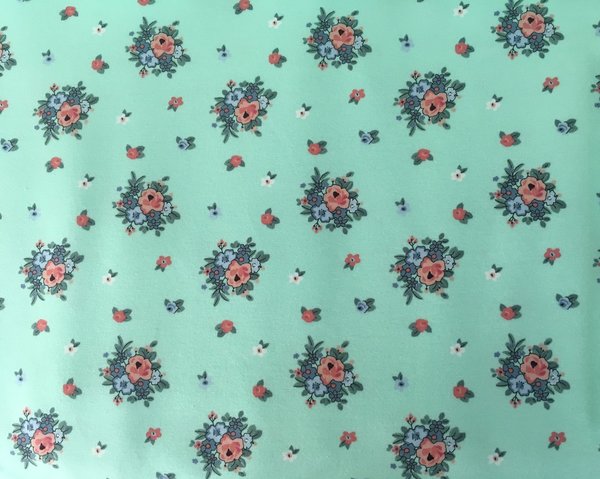 French Terry Boho Flowers mint
