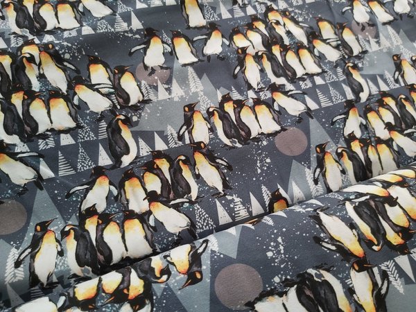 Baumwolljersey Pinguine - grafisch - grau